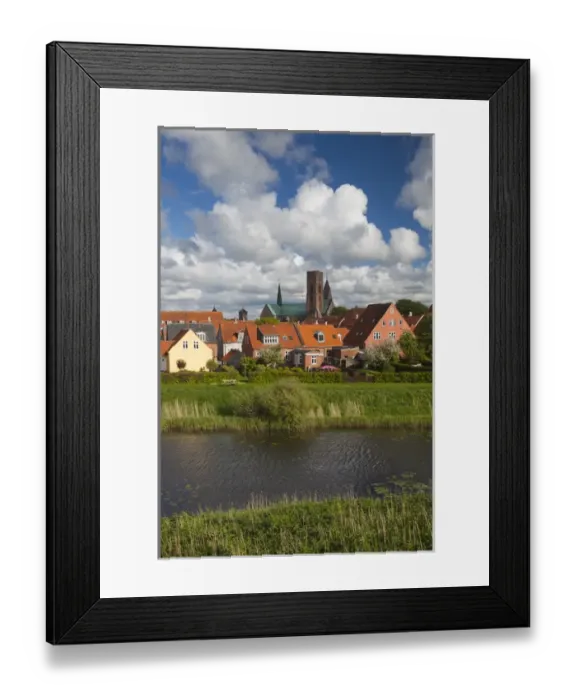 Framed Print : Denmark, Jutland, Ribe, town view from the Ribe River