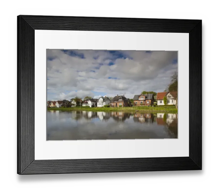 Framed Print : Denmark, Jutland, Ribe, buildings by the Ribe River