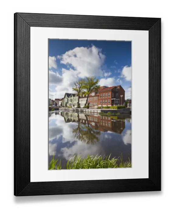 Framed Print : Denmark, Jutland, Tonder, Denmarks Oldest Town, buildings by the Vida River