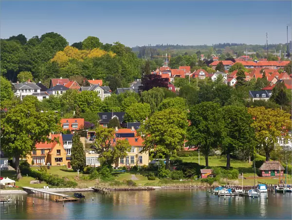 Denmark, Funen, Svendborg, elevated town view