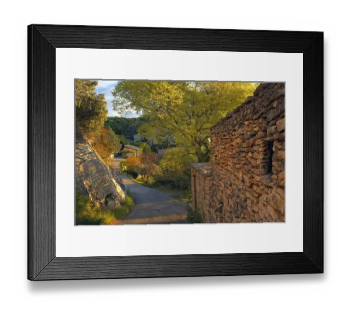 Framed Print : Walkway and trees at sunrise, Gordes, France