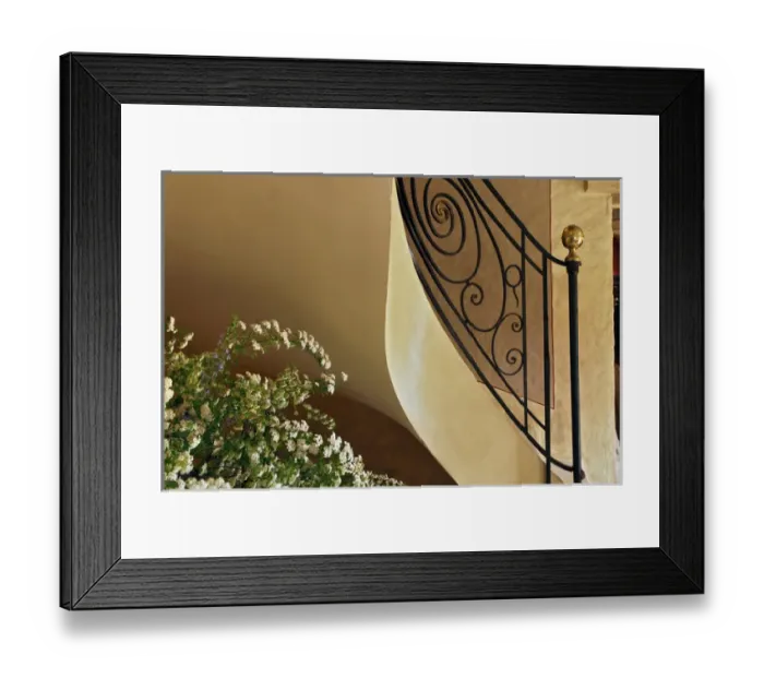 Framed Print : Flowers and sprial stairway, Provence region of Southern France Framed Print : Flowers and sprial stairway, Provence region of Southern France