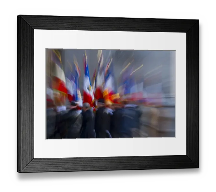 Framed Print : France, Paris. Military ceremony with flags at the Arc de Triomphe