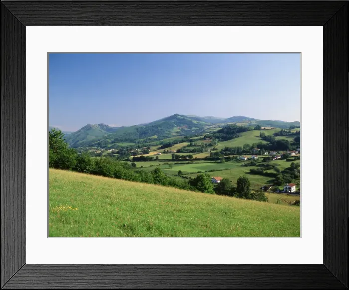 Framed Print : France, Pays-Basque, Pyrenees-Atlantiques, View of rural landscape Framed Print : France, Pays-Basque, Pyrenees-Atlantiques, View of rural landscape