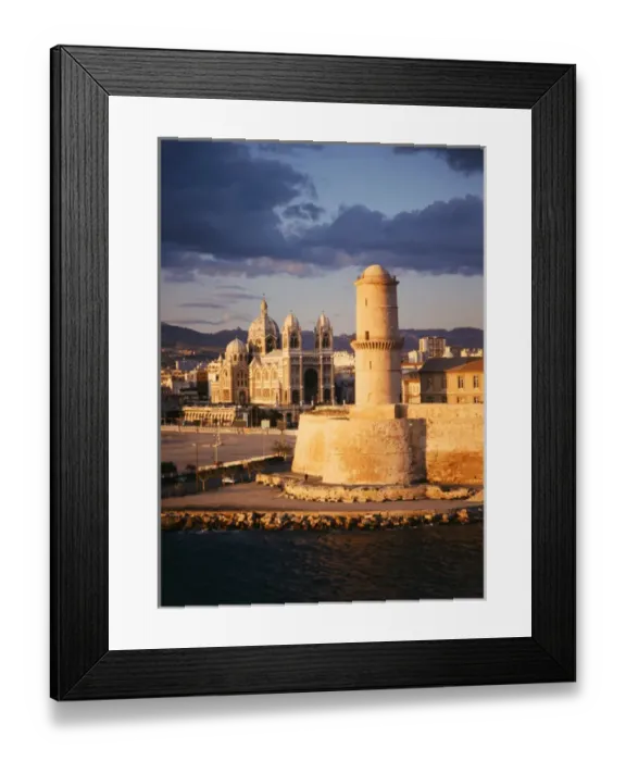 Framed Print : France, Marseille, View of Marseille cathedral de la Major and fort St. Jean Framed Print : France, Marseille, View of Marseille cathedral de la Major and fort St. Jean