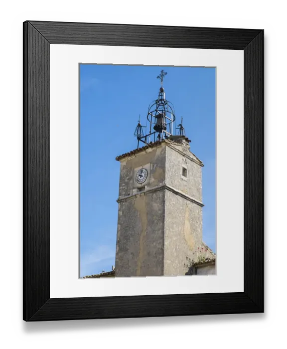 Framed Print : France, Southern France, Provence, Luberon, Menerbes. Clock Tower, bell of church