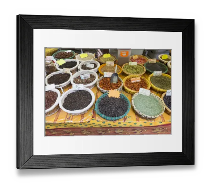 Framed Print : France, Southern France, St. Remy. Spices for sale at the street market Framed Print : France, Southern France, St. Remy. Spices for sale at the street market