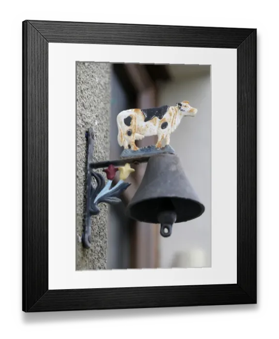 Framed Print : Europe, France, Loire. Doorbell with cow design, Ecluse 28 Argenvieres, Rue Saint-Martin