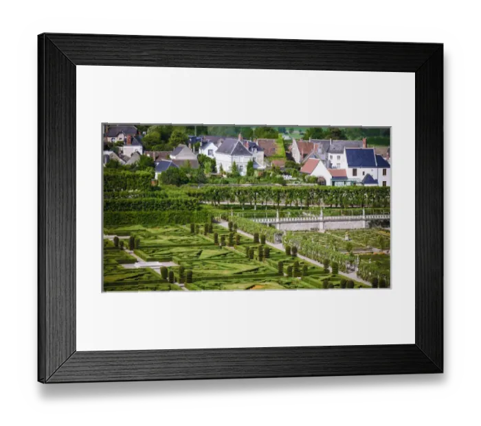 Framed Print : Gardens and village, Chateau de Villandry, Villandry, Loire Valley, France Framed Print : Gardens and village, Chateau de Villandry, Villandry, Loire Valley, France