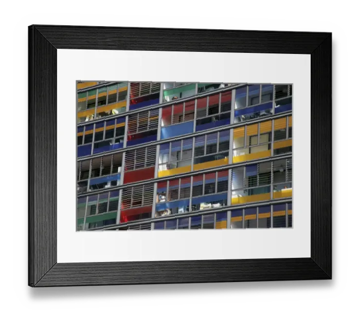 Framed Print : Europe, France, Lille. Colorful windows of the apartments adjacent to Lille Station