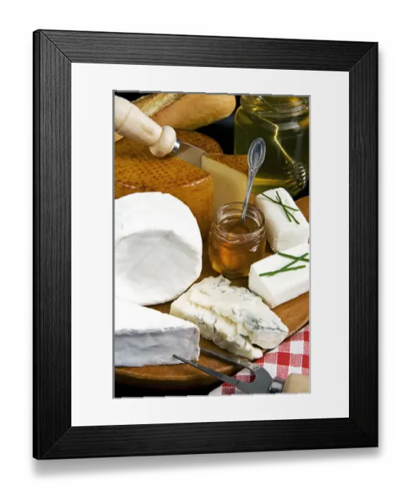 Framed Print : French cheeses and honey
