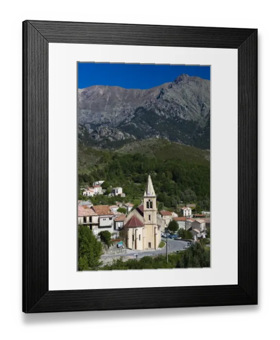Framed Print : France, Corsica, Haute-Corse Department, Central Mountains Region, Vivario, elevated Framed Print : France, Corsica, Haute-Corse Department, Central Mountains Region, Vivario, elevated