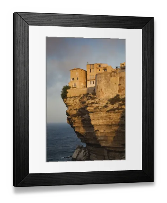 Framed Print : France, Corsica, Corse-du-Sud Department, Corsica South Coast Region, Bonifacio, cliffside houses