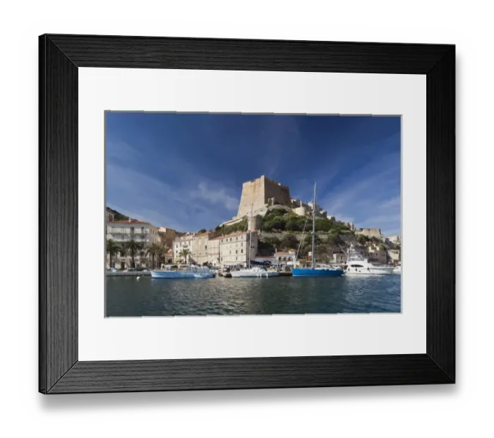 Framed Print : France, Corsica, Corse-du-Sud Department, Corsica South Coast Region, Bonifacio, port and Citadel Framed Print : France, Corsica, Corse-du-Sud Department, Corsica South Coast Region, Bonifacio, port and Citadel