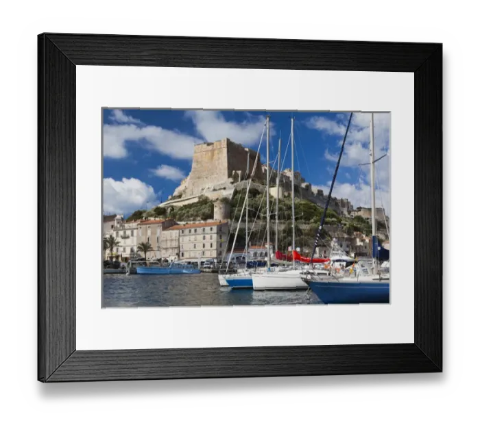 Framed Print : France, Corsica, Corse-du-Sud Department, Corsica South Coast Region, Bonifacio, port and Citadel
