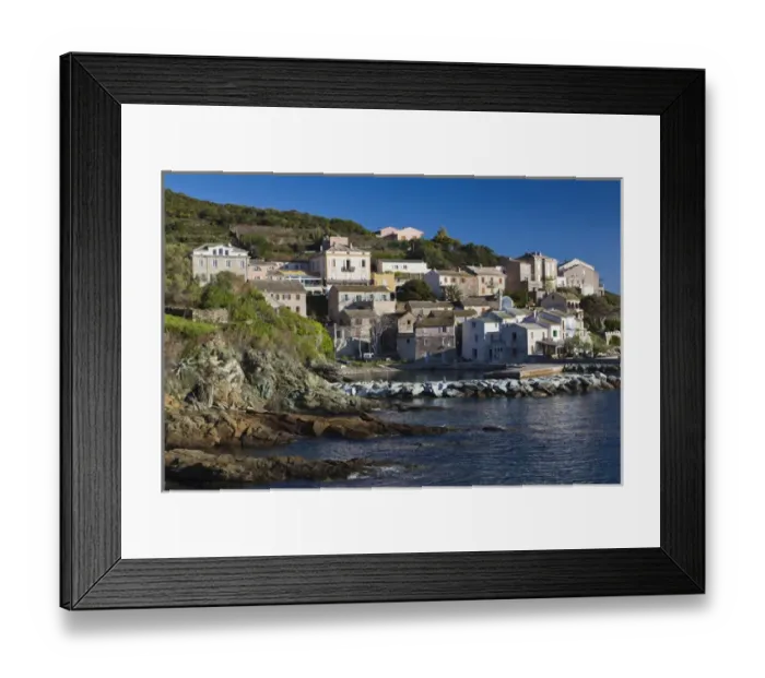 Framed Print : France, Corsica, Haute-Corse Department, Le Cap Corse, Lavasina, town view, dawn