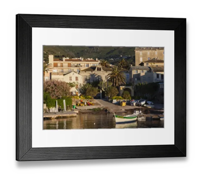Framed Print : France, Corsica, Haute-Corse Department, Le Cap Corse, Erbalunga, port view, dawn
