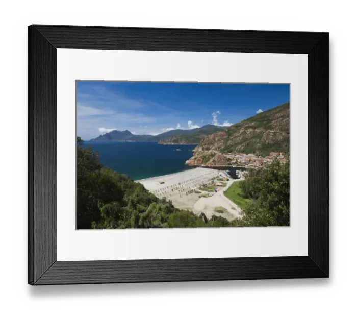 Framed Print : France, Corsica, Corse-du-Sud Department, Calanche Region, Porto, elevated town view Framed Print : France, Corsica, Corse-du-Sud Department, Calanche Region, Porto, elevated town view