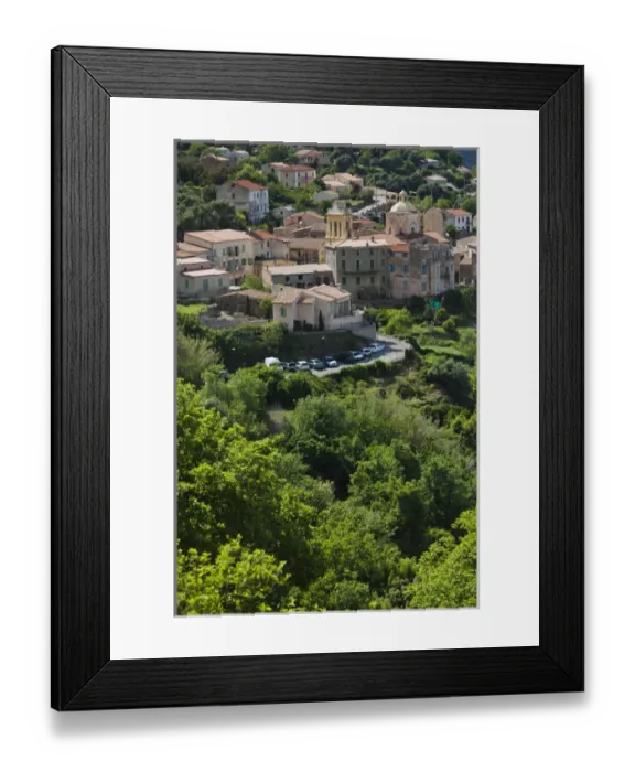 Framed Print : France, Corsica, Haute-Corse Department, La Balagne Region, Cateri, elevated town view