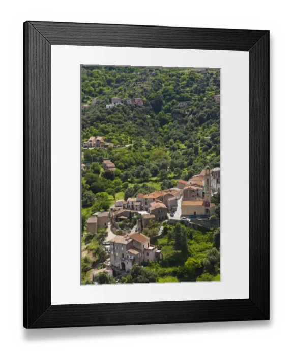 Framed Print : France, Corsica, Haute-Corse Department, La Balagne Region, Avapessa, elevated town view Framed Print : France, Corsica, Haute-Corse Department, La Balagne Region, Avapessa, elevated town view