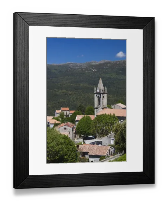 Framed Print : France, Corsica, Corse-du-Sud Department, La Alta Rocca Region, Zonza, elevated town view Framed Print : France, Corsica, Corse-du-Sud Department, La Alta Rocca Region, Zonza, elevated town view