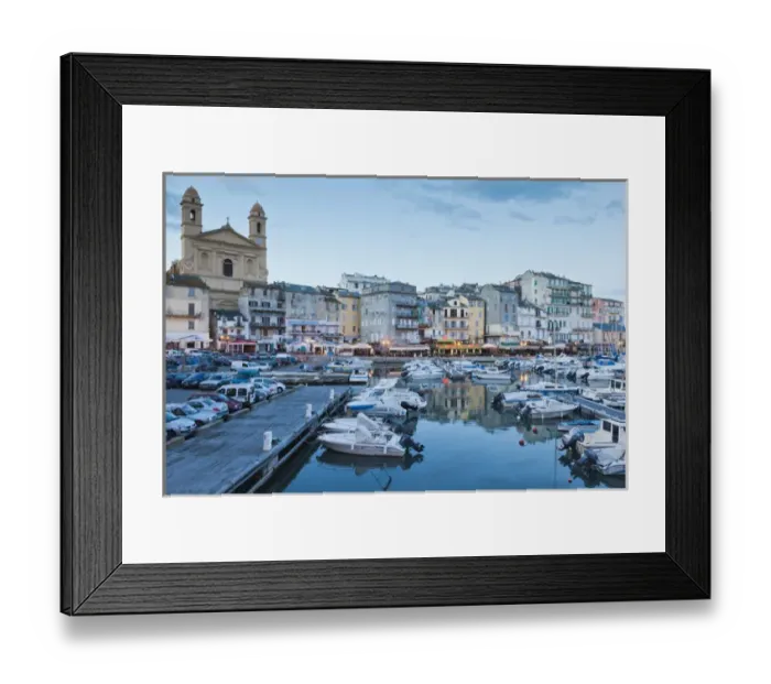 Framed Print : France, Corsica, Haute-Corse Department, Le Cap Corse, Bastia, view of the Old Port, dusk Framed Print : France, Corsica, Haute-Corse Department, Le Cap Corse, Bastia, view of the Old Port, dusk