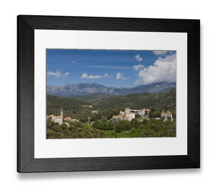 Framed Print : France, Corsica, Corse-du-Sud Department, La Alta Rocca Region, Levie, elevated town view Framed Print : France, Corsica, Corse-du-Sud Department, La Alta Rocca Region, Levie, elevated town view
