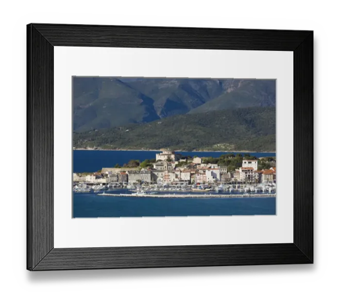 Framed Print : France, Corsica, Haute-Corse Department, Le Nebbio Region, St-Florent, elevated port view