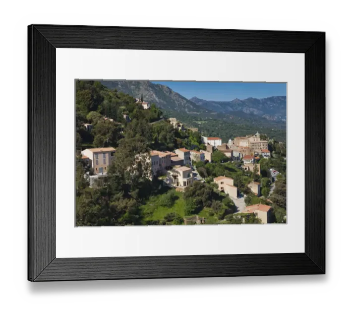 Framed Print : France, Corsica, Haute-Corse Department, La Balagne Region, Belgodere, elevated town view
