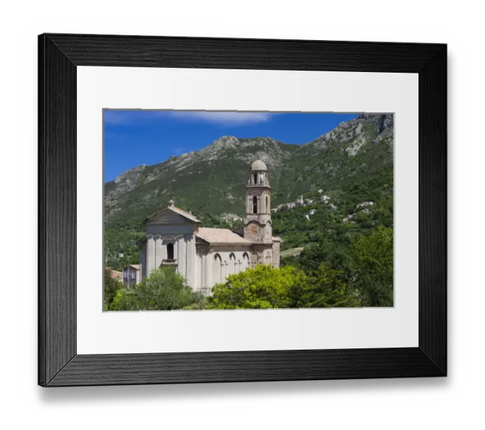 Framed Print : France, Corsica, Haute-Corse Department, La Balagne Region, Feliceto, town baroque church Framed Print : France, Corsica, Haute-Corse Department, La Balagne Region, Feliceto, town baroque church