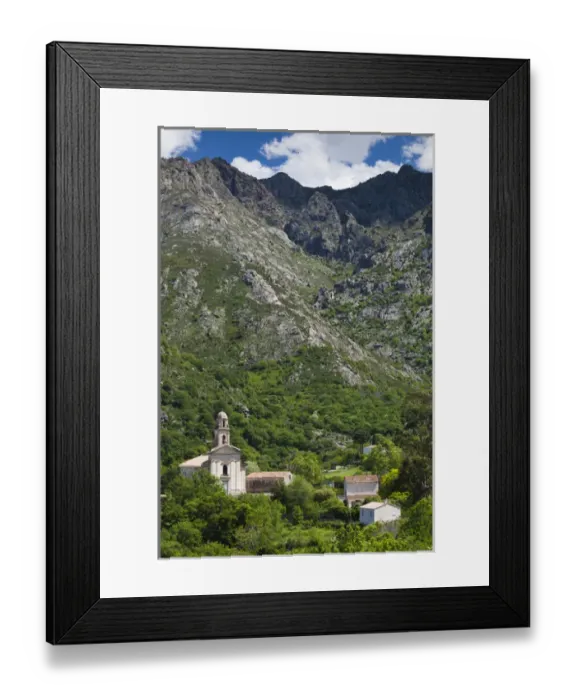 Framed Print : France, Corsica, Haute-Corse Department, La Balagne Region, Feliceto, town baroque church Framed Print : France, Corsica, Haute-Corse Department, La Balagne Region, Feliceto, town baroque church