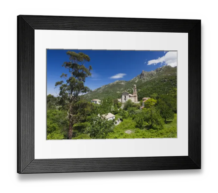 Framed Print : France, Corsica, Haute-Corse Department, La Balagne Region, Feliceto, town baroque church Framed Print : France, Corsica, Haute-Corse Department, La Balagne Region, Feliceto, town baroque church