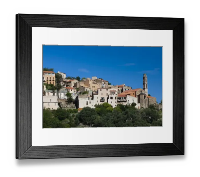 Framed Print : France, Corsica, Haute-Corse Department, La Balagne Region, Occhiatana, elevated