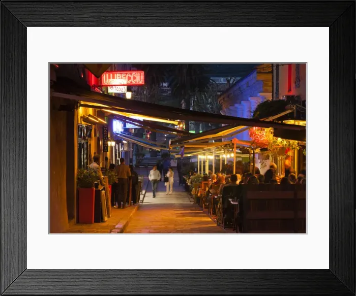 Framed Print : France, Corsica, Haute-Corse Department, La Balagne Region, Ile Rousse, outdoor cafes