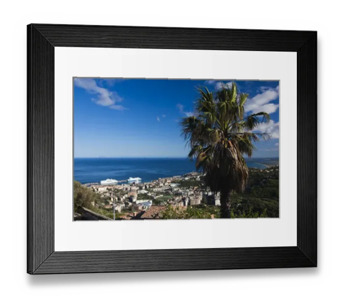Framed Print : France, Corsica, Haute-Corse Department, Le Cap Corse, Bastia, elevated city view