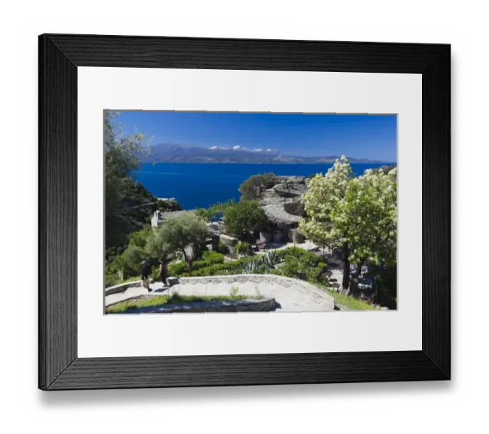 Framed Print : France, Corsica, Haute-Corse Department, Le Cap Corse, Nonza, tourists by the Tour de Nonza tower