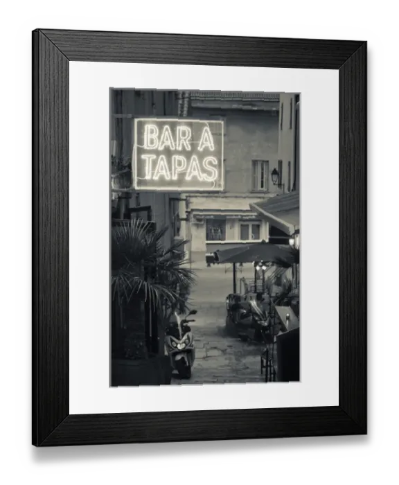 Framed Print : France, Corsica, Haute-Corse Department, La Balagne Region, Ile Rousse, neon sign for tapas bar Framed Print : France, Corsica, Haute-Corse Department, La Balagne Region, Ile Rousse, neon sign for tapas bar