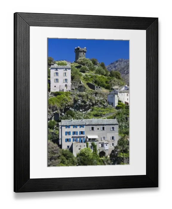 Framed Print : France, Corsica, Haute-Corse Department, Le Cap Corse, Nonza, elevated town view