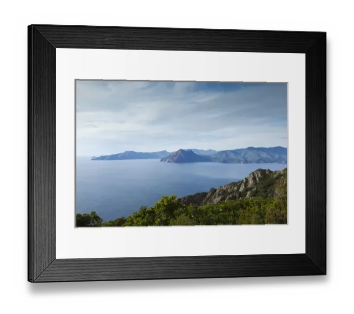 Framed Print : France, Corsica, Corse-du-Sud Department, Calanche Region, Piana, elevated view of Framed Print : France, Corsica, Corse-du-Sud Department, Calanche Region, Piana, elevated view of