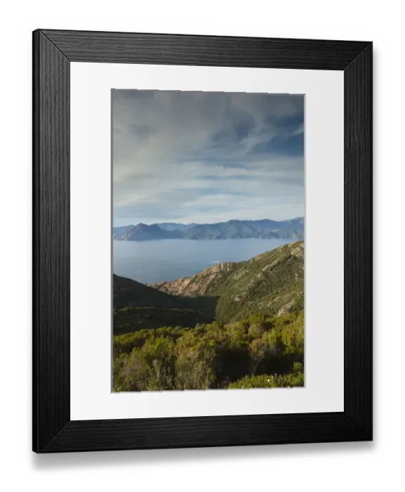 Framed Print : France, Corsica, Corse-du-Sud Department, Calanche Region, Piana, elevated view of Framed Print : France, Corsica, Corse-du-Sud Department, Calanche Region, Piana, elevated view of