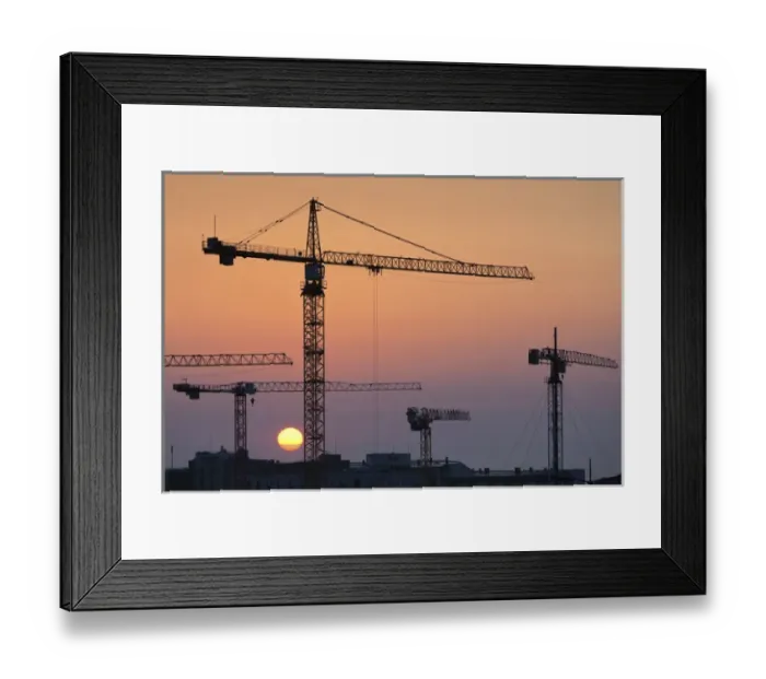 Framed Print : France, Normandy Region, Manche Department, Cherbourg-Octeville, construction cranes
