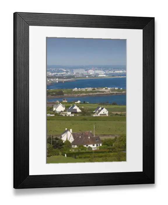 Framed Print : France, Normandy Region, Manche Department, Fermanville, elevated coastal view towards Framed Print : France, Normandy Region, Manche Department, Fermanville, elevated coastal view towards