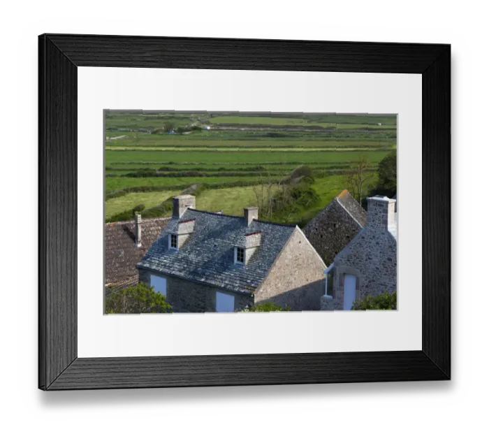 Framed Print : France, Normandy Region, Manche Department, Goury, elevated town view Framed Print : France, Normandy Region, Manche Department, Goury, elevated town view