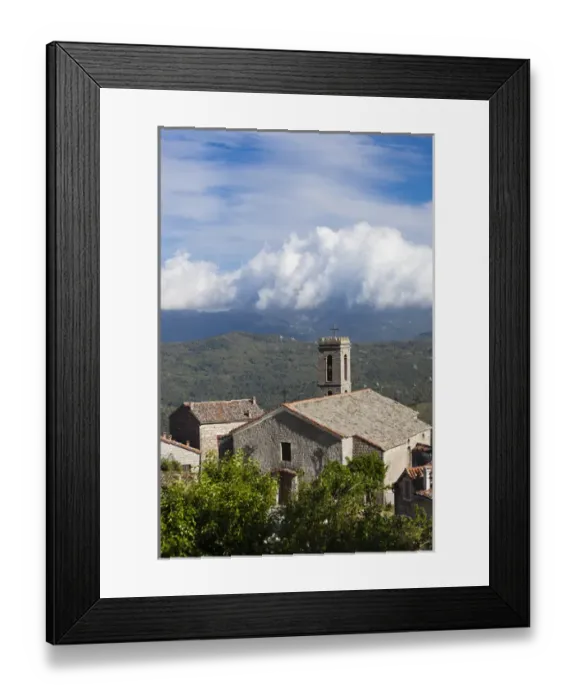 Framed Print : France, Corsica, Corse-du-Sud Department, La Alta Rocca Region, Quenza, town church Framed Print : France, Corsica, Corse-du-Sud Department, La Alta Rocca Region, Quenza, town church