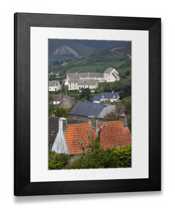 Framed Print : France, Normandy Region, Manche Department, Biville, elevated town view by the Calvaire Framed Print : France, Normandy Region, Manche Department, Biville, elevated town view by the Calvaire