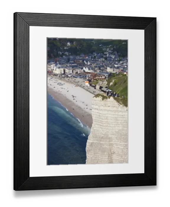 Framed Print : France, Normandy Region, Seine-Maritime Department, Etretat, elevated view of town beach Framed Print : France, Normandy Region, Seine-Maritime Department, Etretat, elevated view of town beach