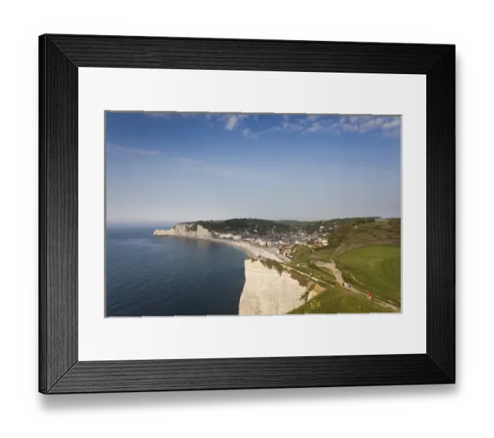 Framed Print : France, Normandy Region, Seine-Maritime Department, Etretat, elevated view of town beach