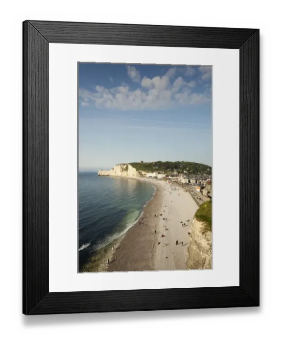 Framed Print : France, Normandy Region, Seine-Maritime Department, Etretat, elevated view of town beach Framed Print : France, Normandy Region, Seine-Maritime Department, Etretat, elevated view of town beach
