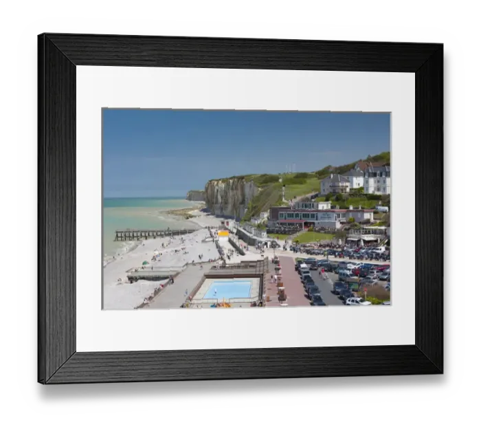 Framed Print : France, Normandy Region, Seine-Maritime Department, Veules les Roses, elevated view of town Framed Print : France, Normandy Region, Seine-Maritime Department, Veules les Roses, elevated view of town
