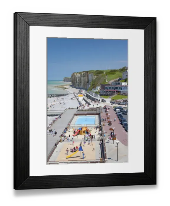Framed Print : France, Normandy Region, Seine-Maritime Department, Veules les Roses, elevated view of town Framed Print : France, Normandy Region, Seine-Maritime Department, Veules les Roses, elevated view of town